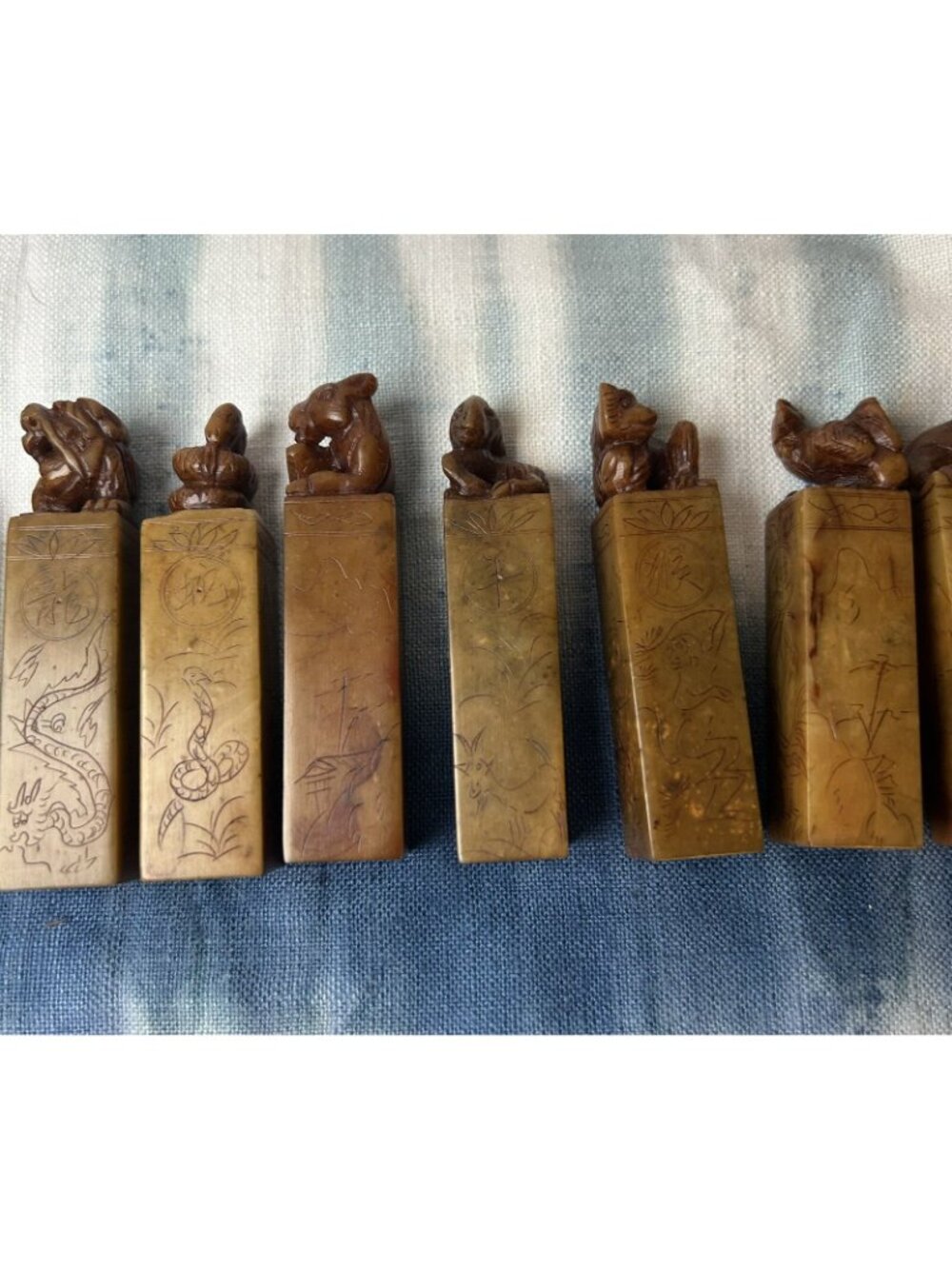 Carved Red Soapstone Seal Stamp Zodiac Set 12 Pieces Antique Chinese Asian 3” - Picture 12 of 16